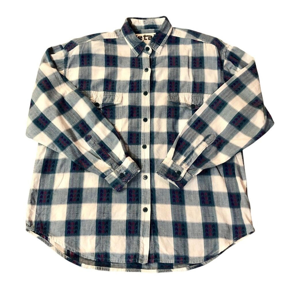 Vintage Details Blouse Womens M Used Plaid - Picture 6 of 11
